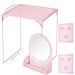 Svartur Locker Shelf with Locker Mirror Magnetic & 2 Magnetic Pen Cups, Locker Organizer for Work, Mesh Metal Locker Accessories Kit for School Locker, Locker Decor Office Supplies, Pink