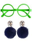 Mirabel Green Glasses Encanto Glasses Blue Pom Pom Earrings Big Round Green Glasses Halloween Dress Up Accessories