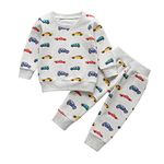 Toddler Baby Boys Clothes Car Print Long Sleeve Pullover Sweatshirt Pant Outfit Fall Winter Clothing Set 18-24 Months