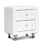 Baxton Studio Stella Crystal Tufted Upholstered Modern Nightstand, White