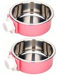 KuTi Kai 2 IN 1 Stainless Steel Pet Hanging Bowl Removable Dog Bowl for Crates Puppy Food Feeder Water Dish with Bolt Holder Dog Pink (Large-2-Pcs)