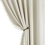 Pompom Window Curtains for Living Room Bedroom 95 inch Triple Weave Half Blackout Window Curtains for Hotel Guest Room Drapes 52" w x2 Panels Rod Pocket