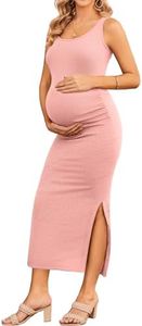 Ekouaer Women Tank Maternity Dress Sleeveless Ribbed Pregnancy Dresses Round Neck Casual Pregnant Loungewear Pink S