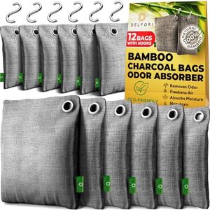 12-Pack Activated Charcoal Odor Absorber - Natural Charcoal Bags Odor Absorber for Fresh Home, Closet, Shoes, Car - Premium Bamboo Charcoal Air Purifying Bag - Effectively Removes Musty Smell & Odors