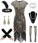 WILDPARTY 1920s Women Flapper Dress Sequin Cocktail Dress Vintage Beaded Fringed with Roaring 20s Accessories BlackGold