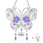 BOGDAN Butterfly Suncatcher with Pressed Flower Wings Mom Mother's Day Butterfly Glass Wind Chime Ornament Charm with Metal Heart Gifts for Mom Grandma Aunt Birthday (Grandma)