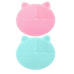 [2-Pack] Makeup Brush Cleaning Mat, Silicone Portable Brush Cleaner Pad Washing Tools with Suction Cups (Green+Pink)