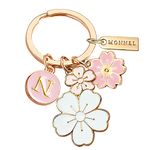 Monnel Women's Zinc Alloy Metal Flowers Cherry Blossoms and Letter N Charms Key Ring Keychain Z657, White Pink, 2.6 cm (L) x 0.2 cm (W) x 3.5 cm (H).