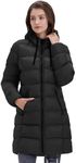 SLOWTOWN Women’s Puffer Jacket Lightweight Hooded Puffy Coat Mid-length Warm Long Puffer Coat, Deep Black, XX-Large