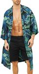 COOFANDY Men's Lightweight Kimono Robe Jacket Printed Japanese Style Bathrobes Casual Open Front Long Cardigan Coat Outwear Dark Red