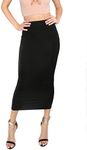 MakeMeChic Women's Solid Basic Below Knee Stretchy Pencil Skirt Black L