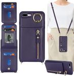 DEYHU for iPhone 7 Plus/8 Plus Case with Card Holder for Women, for iPhone 7 Plus/8 Plus Phone Case Wallet with Strap Credit Card Slots Crossbody Zipper Case - Dark Purple