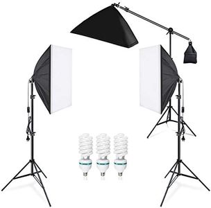 VOLKWELL Professional Photo Studio Soft Box Lighting Kit Countinuous Boom Arm Light, Photography Accessories 3PCS 135W E27 5500K Bulb Lamps&210cm Light Stand for Video Recording Filming