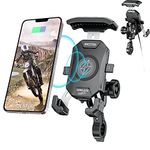 iMESTOU Anti-Thief Motorcycle Wireless Phone Mount Charger 15W & USB C 3A Handlebar 1" Ball Stem Phone Holder Works with 12V/24V Vehicle/USB Socket Quick Charge for 4.0-7.0" Cellphones