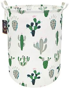 HKEC Green Cactus Laundry Basket,Baby Clothes Hamper for Nursery,Kids Toys Storage Bin,Waterproof Canvas Organizer Basket for Bedroom Decor,Gift Baskets(Green and Gray Cactus)
