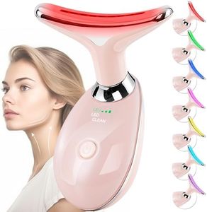 Facial Massager for Face and Neck, Red-Light-Therapy-for-Face and Neck, Face culpting Wand with 7 Color, at-Home Face Tool for Skin Care (Pink)