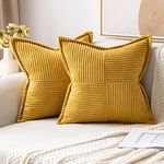 MIULEE Corduroy Pillow Covers with Splicing Set of 2 Super Soft Couch Pillow Covers Broadside Striped Decorative Textured Throw Pillows for Cushion Bed Livingroom 18 x 18 inch, Grass Yellow