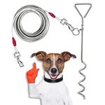 10ft [3m] Dog Tie Out Cable with 16" [40cm] Heavy Duty Steel Spiral Ground Spike Stake Dog Chains for outside Dog Tether Outdoor Dog Camping Tie Out Dog Lead Hook Leash for Dogs (Spiral, 3m (10ft))