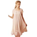 SINGINGQWEEN Women's Vintage Nightgowns Nightdress Satin Silk Victorian Sleepwear Bridal Chemises Loungwear Leisure Nighties, Pink, XX-Large