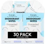 FOMIN Travel Deodorant Wipes - 30 Count - Unscented - pH Balanced, Hypoallergenic Mini Deodorant Wipes For Women and Men - Plastic-Free, Individually Wrapped Underarm & Body Wipes