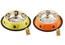 Foodie Puppies Stainless Steel Dog Bowl Combo - (Medium, 700ml) Food and Water Feeding Gift Bowl | Suitable for Dogs, Cats and Other Pets I Paw Bone Print, Anti-Skid Rubber Base (Yellow + Orange)