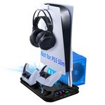 Mcbazel Cooling Stand for PS5 Cooling Dock Station with 3-Level Speeds Fan and 13 Game Storage Dual Controller Charger Stand with Headset Holder & LED Indicators for PS5 (Not for PS5 Slim) - Black