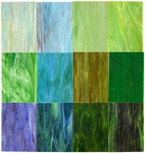 KIPHEPI 12 Sheets Stained Glass Sheets,4 X 6 Inch Large Cathedral Glass, Tiffany Glass,Stained Glass Supplies,Mosaic Stained Glass Kit (Green Series)