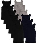Andrew Scott Basics Boys' 12 Pack Color A-Shirt Sport Tank Top Undershirts, 12 Pack - Black /Gray /Navy, Small