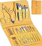 Manicure set, Sumwitum nail care kit, 16 PCS Nail Clippers Pedicure Kit, Stainless Steel Professional Tools with Leather For Women/Men/Friends and Parents Gifts (Yellow)