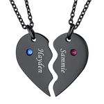 FindChic Customized BFF Necklace for 2 with Birthstones Black Friendship Necklaces Personalized Best Friends Name Heart Puzzle Pendants Stainless Steel Engraved Jewelry Gift for Couple Teen Girls