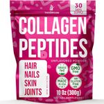 Collagen Peptides Powder for Women Hydrolyzed Collagen Protein Types I and III Non-GMO Grass-Fed Gluten-Free Kosher and Pareve Unflavored Easy to Mix Drink Healthy Hair Skin Joints Nails 10Oz (300g)