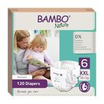 Bambo Nature Premium Baby Diapers - XXL Size, Monthly Pack 120 Count, for Preschooler (18 Months Onwards) - Super Absorbent, Eco-Friendly and with a Wetness Indicator (White)