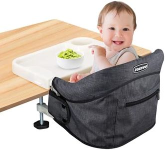 JOZZVE Hook On High Chair with Detachable Tray, Portable Foldable Clip On Baby Travel High Chair, Lightweight Feeding Seat with Storage Bag, BPA-Free Safety Harness for Home Restaurant (Black)