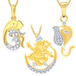 Sukkhi Fine Ganesha Gold Plated Set Of 3 God Pendant With Chain Combo