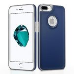 Pikkme Chrome Leather Back Cover | Flexible Pu Leather | Full Camera Protection | Silver Electroplated Chrome | Bumper Case for iPhone 7 Plus / 8 Plus (Chrome Blue)