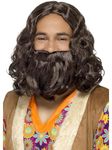 Smiffys Hippie/Jesus Wig & Beard Set, Brown , 1960's Groovy Fancy Dress, Adult Dress Up Wigs