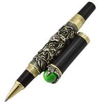 Jinhao Gray Dragon Playing Pearl Roller Ball Pen with Jewelry on Top with Pen Pouch for Journal Writing?Travel Diary