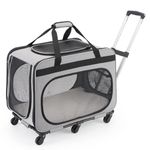 FASRIOU Extra Large Pet Carrier with Removeable Wheels, Rolling Dog Carrier with Telescopic Handle, Foldable Pet Travel Carrier for Cats/Dogs, Grey