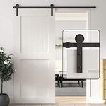 WINSOON 200cm Sliding Door Track Barn Sliding Door Kit for Single Wood Door, Frosted Black Carbon Steel I Shape Hanger