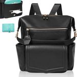 MOMINSIDE Diaper Bag Backpack, Leather Diaper Bag Tote, Convertible Hobo Backpack, Large Baby Bag with 14 Pockets, 6 Bottle Pockets, Wipes Pouch, Insulated Pockets (Black)