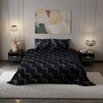 Stoa Paris Twilight Rhapsody Satin Bedsheet for King Size Bed, Quick Dry Fabric Premium Bedding Set with 2 Pillow Covers, Diwali Decoration, Home Decor Gifting,Noir Collection