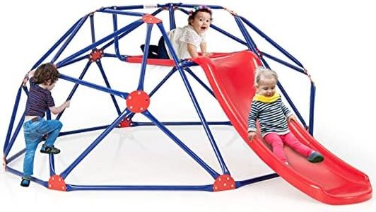 OLAKIDS Climbing Dome with Slide, Kids Outdoor Jungle Gym Geodesic Climber, Steel Frame, 8FT Climb Structure Backyard Playground Center Equipment for Toddlers