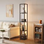 COTUBLR Floor Lamp with Shelves, Display Shelf with Lights, Corner Lamp with 3 Color Temperature, Standing Lamp for Living Room, Black