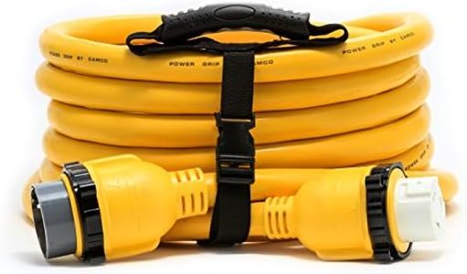 Camco PowerGrip 25-Foot Marine/Boat Extension Cord with 50M/50F Locking Adapters | Allows for Easy Boat Connection to Distant Power Outlets (55621)