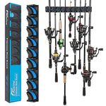 PLUSINNO Vertical Fishing Rod Holder, Wall Mounted Fishing Rod Rack, Fishing Pole Holder Holds Up to 9 Rods or Combos, Fishing Rod Holders for Garage, Fits Most Rods of Diameter 3-19mm