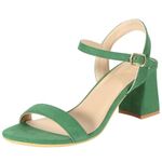 ZriEy Mid-height Chunky Block Heels for Women Heeled Sandals 2.8 Inch Open Toe Adjustable Ankle Strap Heels for Weddings Parties Daily Wear Shoes, Velvet Green, 9