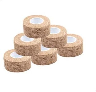 Self Adherent Wrap Tape Medical Cohesive Bandages Flexible Stretch Athletic Strong Elastic First Aid Tape for Sports Sprain Swelling and Soreness on Wrist and Ankle 6 Pack 1Inch X 5Yards(Beige)