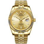 BUREI Mens Luxury Automatic Watches Full Gold Dial Analog Calendar Window Display Sapphire Crystal Glass with Stainless Steel Case and Band，Gold