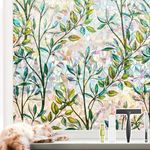 NINETREX Window Films for Privacy with Installation Tools, Stained Glass Window Film No Glue 3D Decorative Window Tint Leaf Rainbow Window Cling for Door Home Decor 60 X 200cm,Leaves Aesthetics