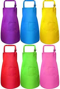6 Pieces Kids Apron with Pocket Adjustable Children Chef Apron for Baking Painting Cooking (Color 1, Large)